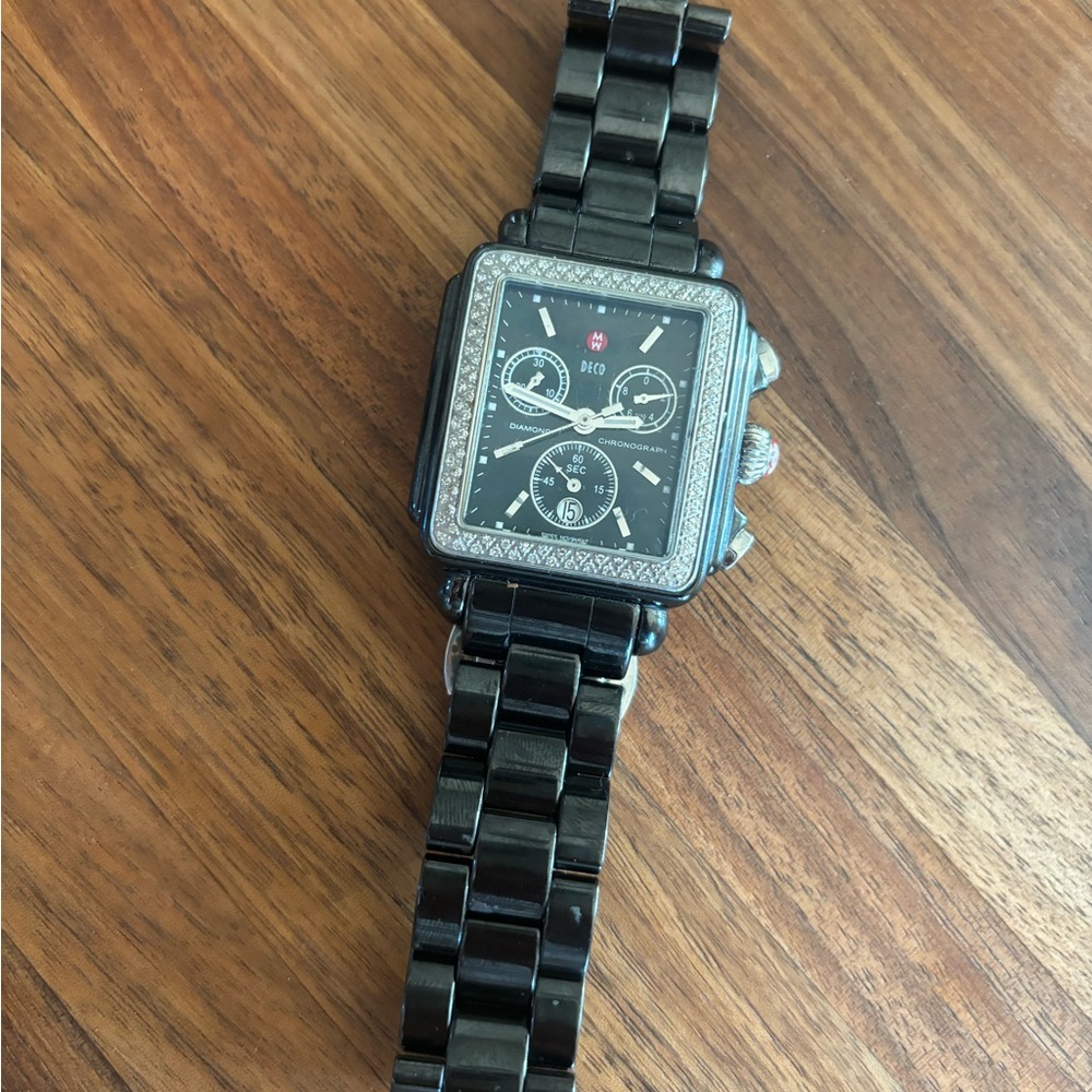 Beautiful Black Ceramic Michele Deco Diamond Watch